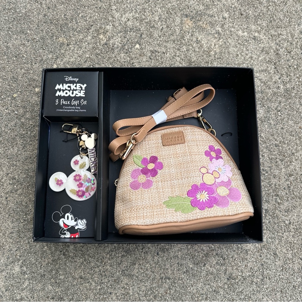 Disney Tan and Purple Floral Mickey Mouse Bag Set brand new with tags